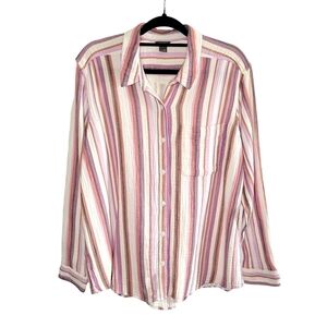 Eddie Bauer Women's Carry-on Long Sleeve Button Up Crepe Striped Top Size 2XL